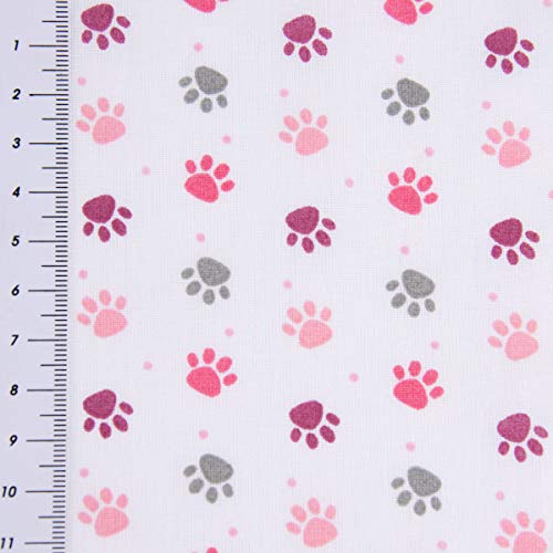 SCHÖNER LEBEN. Baumwollstoff Pfoten Tatzen Abdrücke weiß grau rosa pink Beere 1,4m