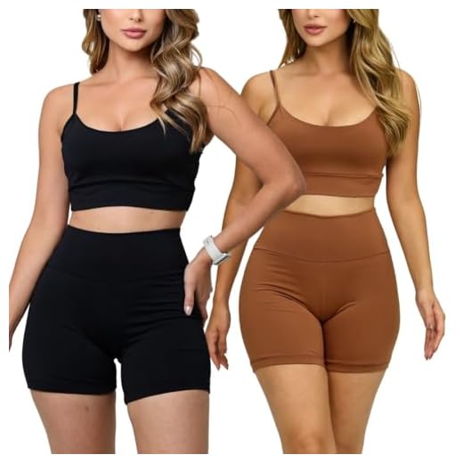 Kit 2 Conjunto de Academia Top e Short Feminino Suplex Treino Poliamida Zero transparência (Preto/Marrom, M)