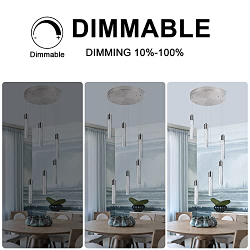 Image of Modern 6-Light Brushed Nickel Pendant Chandelier with Premium Bubbles