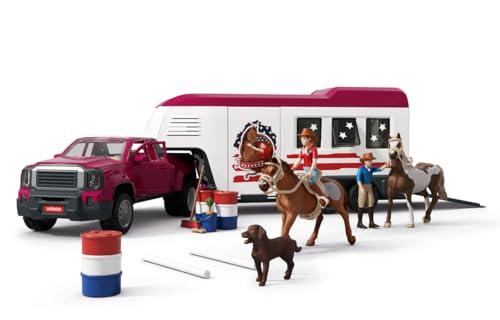 Schleich Horse Club - 119 PC Lakeside Truck and Trailer Playset With 2 Horse Figurines, 2 Poseable Rider Figures and Accessories - Interactive Play for Girls and Boys - Toys for Kids Ages 5+ | 42705