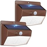 Peasur 2 Packs Solar Outdoor Lights Motion Sensor Solar Security Lights Waterproof with 3 Lighting Modes Solar Powered Wall Lights Outside for Garden Fence Yard Deck, Brown