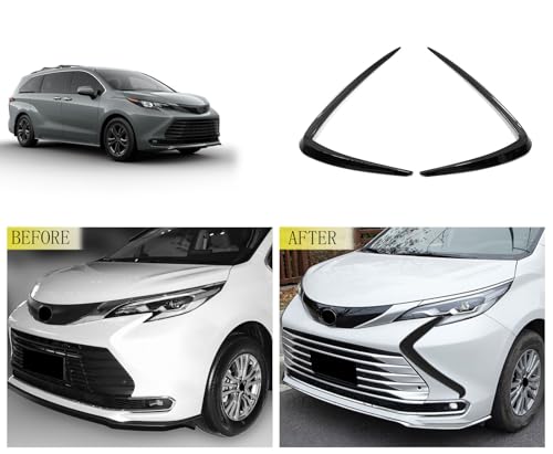 Image of Car Front Fascia Trim Compatible With Toyota Sienna 2021 2022 2023 2024 Front Grille Trim Headlight blade trim Exterior Car Accessories ABS 2PCS(Carbon Fiber Style)