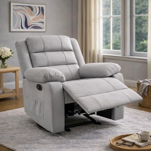 Image of Comfortable Single Seater Fabric Recliner Sofa Chair with Manual Push Back Mechanism & Extra Cushioning for Living Room, Color: GreyG