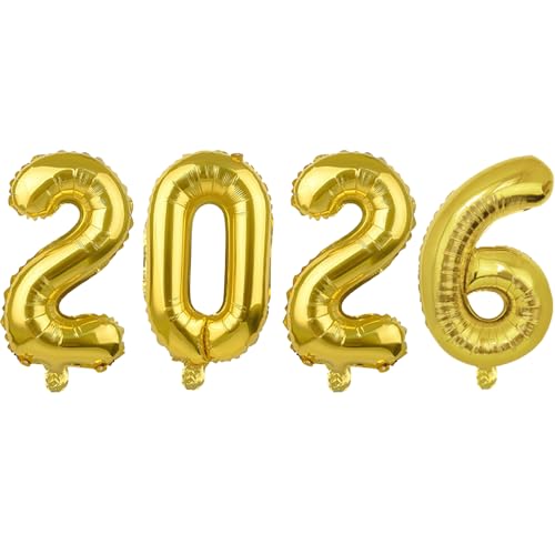 MIAHART 40 Inch Giant Number 2026 Balloon Sets Gold Aluminum Foil Balloon 2026 Happy New Year Eve Party Decorations Supplies