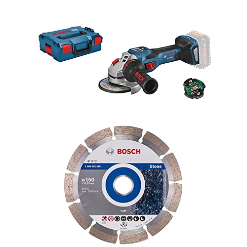 Bosch Professional BITURBO Akku Winkelschleifer GWS 18V-15 SC (Scheiben-Ø 150mm, Connectivity-Modul, voreinstellbare Drehzahlstufen, in L-BOXX) + Diamanttrennscheibe