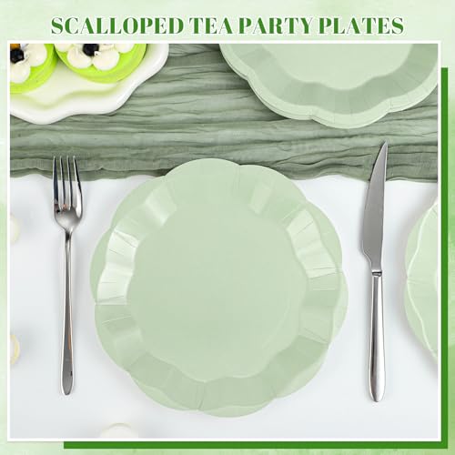 Image of NatNarr 30 Pcs Sage Green Paper Plates, 9 Inch Scalloped Paper Plates Green Dessert Dinner Plate Cute Party Plate Disposable Party Supplies for Wedding, Baby Bridal Shower, Birthday