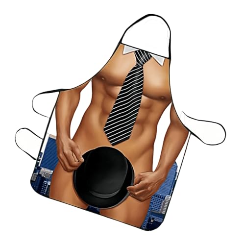 RyanDesign Hilarious Muscle Man Apron for Men - Adjustable Waterproof BBQ Apron, Gag Gift...