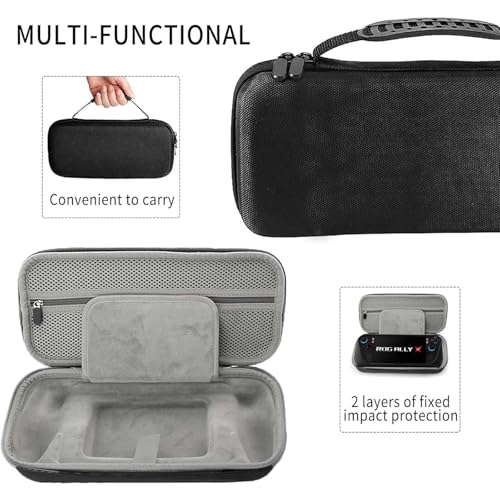 AriKroii Funda protectora para ROG Ally X con cubierta facial extraíble/soporte protector/dureza 9H, Vidrio templado/tapas de joystick, Estuche EVA,Accesorios para ROG Ally X