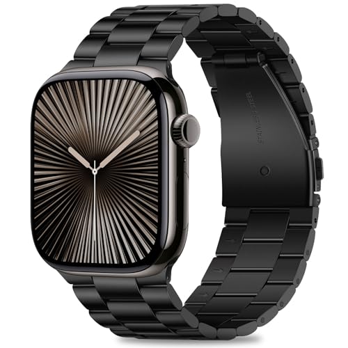 Image of HITZEE Compatible with Apple Watch Band 42 /41 /40 /38mm Business Stainless Steel Metal Strap Men Women Link Bands Compatible for iWatch SE3-1 Series 11 10 9 8 7 6 5-1, 38 /40 /41 /42mm Black