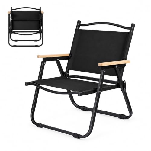 Image of STAR WORK Alloy Steel Portable Foldable Chair Outdoor Furniture Compact Chair Aluminum With Armrests For Travel Camping,Fishing Picnic,Ultralight Low Beach Concert Camping Folding Chair(Black,Medium)