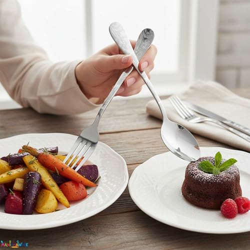 Image of Floral Silver 20 Pcs Stainless Steel Cutlery Set for Dining Table, Dishwasher Safe Glossy Flatware (4 Spoon Set+4 Forks Set+4 Butter Knife+4 Dessert Spoon+ 4 FruitFork)