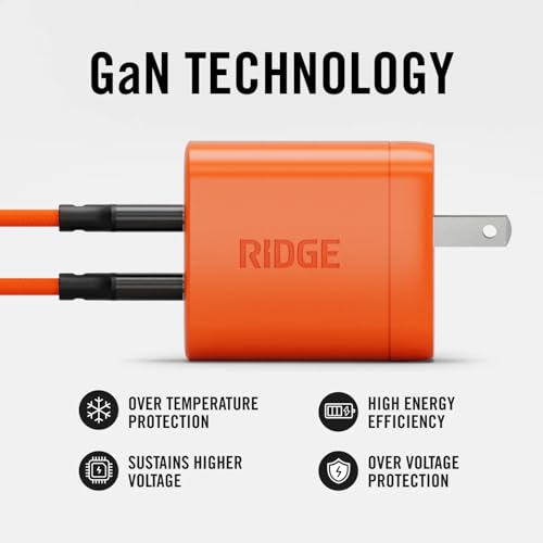 Image of Ridge 45W Charger for Power Bank, Dual USB-C Ports, Laptop-Grade Power with Complete Cable Kit Included - Basecamp Orange