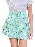 Girls Floral Skirts Kids Fashion Elastic High Waist Ruffle Flowy Shorts with Drawstring 5-14 Years Green