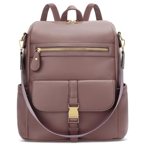 Image of KKXIU Backpack Purse for Women - PU Leather Ladies Backpack for Daily with Anti-Theft Lock Pocket, Small Daypack with Luggage Strap & Water Bottle Pockets (Dark Pink)