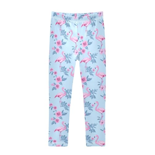 Flamingo Flowers Pattern Girls Leggings Kids Yoga Pants Athletic Tights Pants 4-10 Years