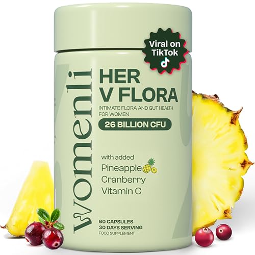 Prebiotics & Probiotics for Women - 26 Billion CFU with Cranberry Vitamin C & Pineapple | Bio Cultures for Womens Intimate Flora & Gut Health | 30 Day Supply | Her V Flora by Womenli