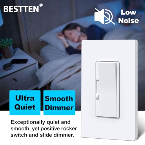 Image of BESTTEN 3 Pack Slide Dimmer Light Switch, Single Pole or 3 Way, White
