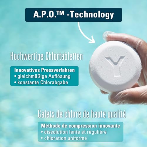 BAYROL e-Chlorilong® POWER 5 - 1kg - Chlortabletten für Pool - Multitabs 200g mit 5 Funktionen für Desinfektion Algenverhütung Flockung Kalkvermeidung & Chlorstabilisierung - Chlor Pool