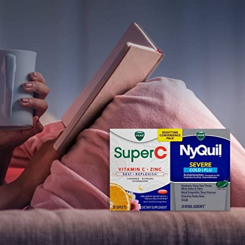 Vicks NyQuil and Super C Convenience Pack: NyQuil Severe Medicine for Max Strength Cold and Flu Relief, Conveniently Packaged with Vicks Super C Rest and Replenish Daily Supplement, 26ct - Image 5