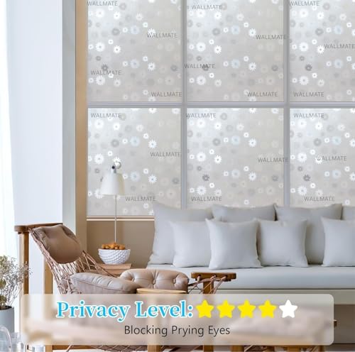 Image of WALLMATE Window Privacy Film Frosted Vinyl Glass Covering, UV Blocking, Non-Adhesive, No-Glue, for Bathroom Living Room Office,(12x36 Inch, Sun Flower)