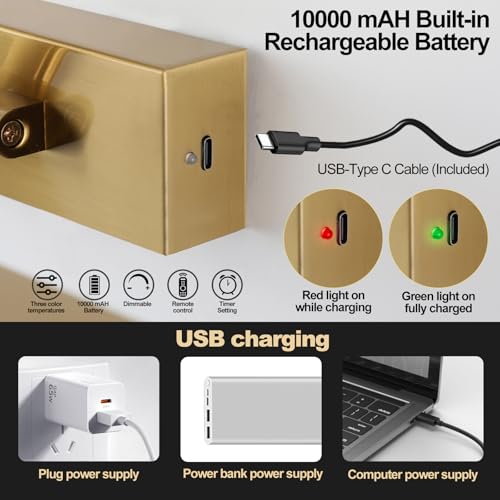 Image of Wireless Picture Lights for Wall,23.5 Inch Brass Art Light for Paintings,Battery Operated Picture Lights with Remote Control,Dimmable Rechargeable Art Lamps for Picture Frame,Gallery