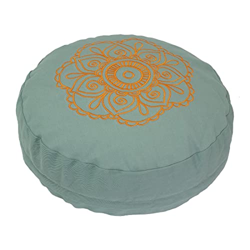 Ruth White Yoga Products Buckwheat Round Meditation Zafu Cushion with Embroidered Flower Pattern (Standard, Pale Green)