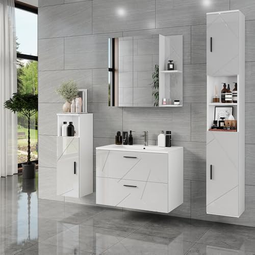 Vicco Set Di Mobili Da Bagno Bianco/Bianco Lucido 4 Parti - 6