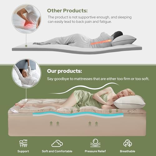 Image of BEDLORE 4 Inch Memory Foam Mattress Topper Twin XL for College Dorm Room Essentials, 2-in-1 Dual Layer Design (2 inch Gel Memory Foam + 2 inch Plush Pillow Top Cover) Mattress Topper Medium Firm(Beige)