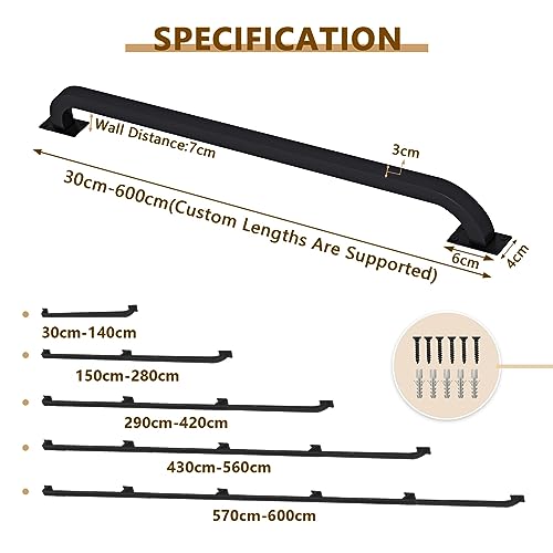 Barre d'appui extérieure noire en fer forgé de 280 cm pour escalier