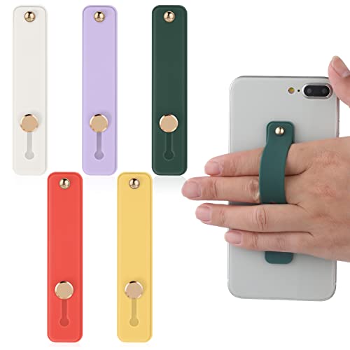 COBEE Phone Loop Finger Holder, 5pcs Phone Grip Straps Silicone Finger Strap Universal Kickstand for Most Smartphones (Yellow, Purple, White, Green, Red)