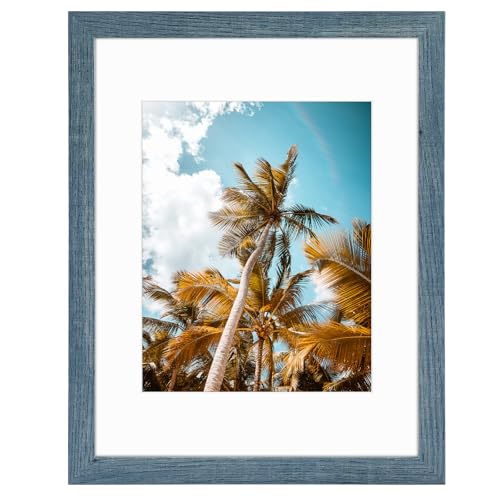 Image of Frametory, 11x14 Picture Frame with Mat for 8x10 Photo - High Definition Glass Wide Molding - Preinstalled Wall Mounting Hardware (Blue, 1 Pack)