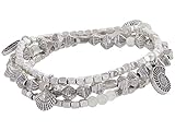 Alex and Ani Seaside Stretch Beaded Bracelet for Women, Nautilus and Ocean Beach Multi Charm, Rafaelian Silver Finish, Wrist Sizes 6 to 8 in, Set of 3