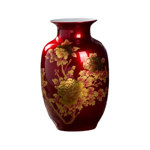 Red Peony Ceramic Flower Vase 9'' Cover