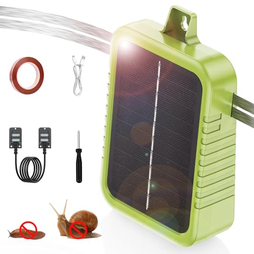 GQMBL Schneckenzaun Elektrisch Set Eingebauter 2400-mAh-Lithium-Akku und 2W-Solarpanel Schneckenschutz Stromgerät mit 12m Zaunband und Schneckenschutz Zubehör Schutz vor Schnecken für Gärten