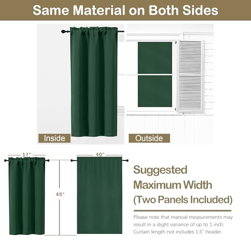 Image of Christmas Green Short Blackout Curtains for Bedroom 45 Inches Long 2 Panels Set, Solid Thermal Insulated Blackout Curtains, Energy Saving Soft Fabric Window Drapes, Rod Pocket, 2x40Wx45L Inches