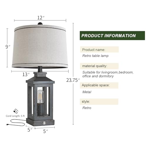 G-SAFAVA 23.75" Farmhouse USB A+C Charging Ports 3-Way Dimmable Touch Control Table Lamp with Nightlight Vintage Modern Lamps for Living Room Bedroom - Image 5