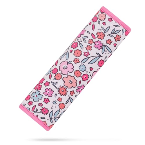 Image of YR Seat Belt Cover for Kids, Soft Comfort Seat Belt Cushion for Children, Cute Cartoon Pattern Car Seat Belt Pads Cover for Girls and Boys, 1 Pack (Pink Floral)