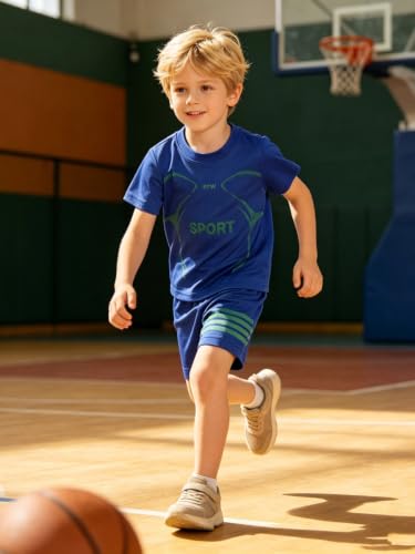 Image of Boys Clothes Short Set 6 Piece Outfit Athletic T-Shirt and Quick Dry Shorts Kids Summer Clothing Set Size 3-14