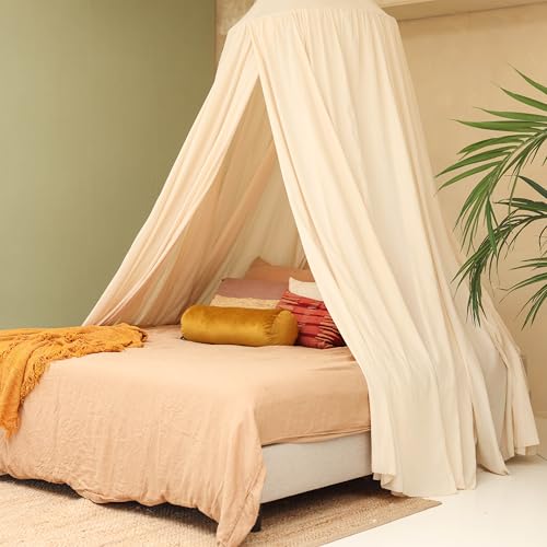 Cremebeiger Betthimmel für Doppelbett | Runder Moskitonetz Größen | Baldachin Bett für Teenagern & Erwachsenen | Himmelbett für Schlafzimmer