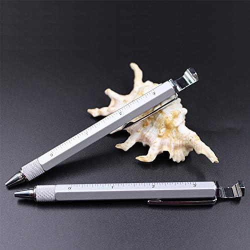 JASON YUEN 2PCS PACK 7 in 1 Multi-function Metal Tool Pen with Ruler,Ballpoint Pen,Phone holder,Stylus,2 Screw Driver and Opener, Multifunction Tool pen Fit for Mens Gift (Model C, 2PCS LIGHT SILVER)