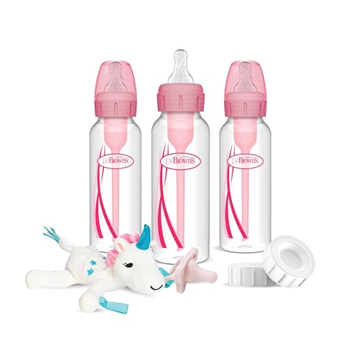 Image of Dr. Brown's Natural Flow Anti-Colic Options+Narrow 8oz/250mL Baby Bottle + Lovey Gift Set with Level 1 Slow Flow Nipples, Pink