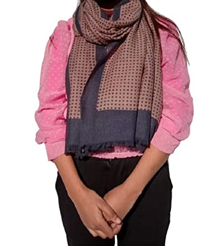 CHINAR ARTS EMPORIUM Printed Cotton Scarf, Soft Scarves Wool Fabric Stoles for Summer & Winter for Women & Girls (70X190 CMS)_CAE-PRT-22-17_BROWN BLUE