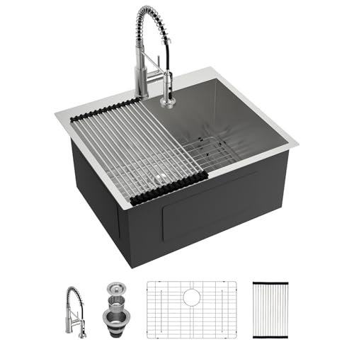 12 in deep drop-in laundry sink w/ faucet, 25x22 topmount