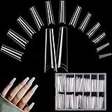 puntas uñas acrilicas Las puntas de las uñas de ataúd transparentes sin rastro están hechas con material ABS de calidad, que es lo suficientemente grueso y resistente como para durar entre 2 y 3 semanas, lo que le brinda una experiencia de uñas segura y cómoda.