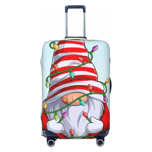Funny Christmas Gnome Print Luggage Cover For Suitcase,Washable Elastic Travel Suitcase Protector With Zipper Closure And Bottom Buckle – Fits 18-32