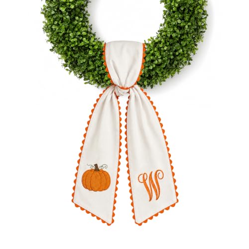 Halloween Pumpkin Wreath Sash Fall Front Door Orange Bow Decor (W)