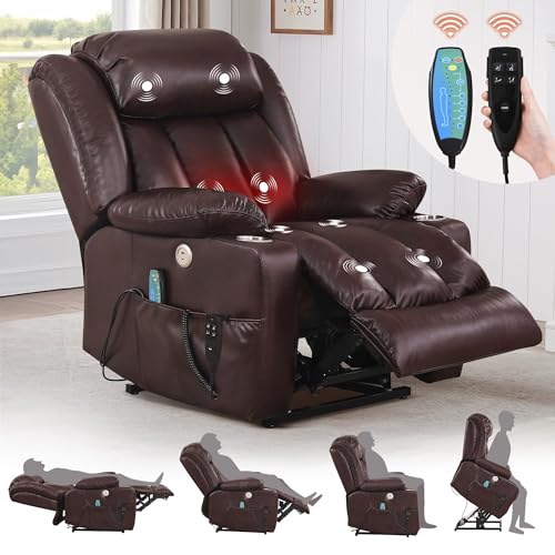 Sillón reclinable eléctrico con piel sintética marrón