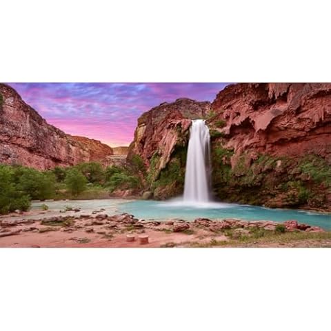 AWERT 72x18 inches Reptile Habitat Background Sunset Mountain Waterfall Terrarium Background Durable Polyester Background Cover