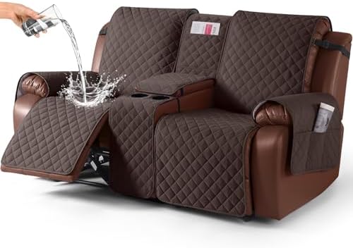 KinCam 100% Waterproof Recliner Loveseat Cover with Console, Non-Slip Reclining Couch Covers for 2 Seat, Recliner Sofa Cover Furniture Protector with Elastic Straps for Kids, Pets, Chocolate KinCam 100% Waterproof Recliner Loveseat Cover with Console, Non-Slip Reclining Couch Covers for 2 Seat, Recliner Sofa Cover Furniture Protector with Elastic Straps for Kids, Pets, Chocolate