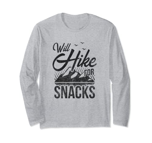 Will Hike For Snacks Divertido Senderismo Gráfico Manga Larga
